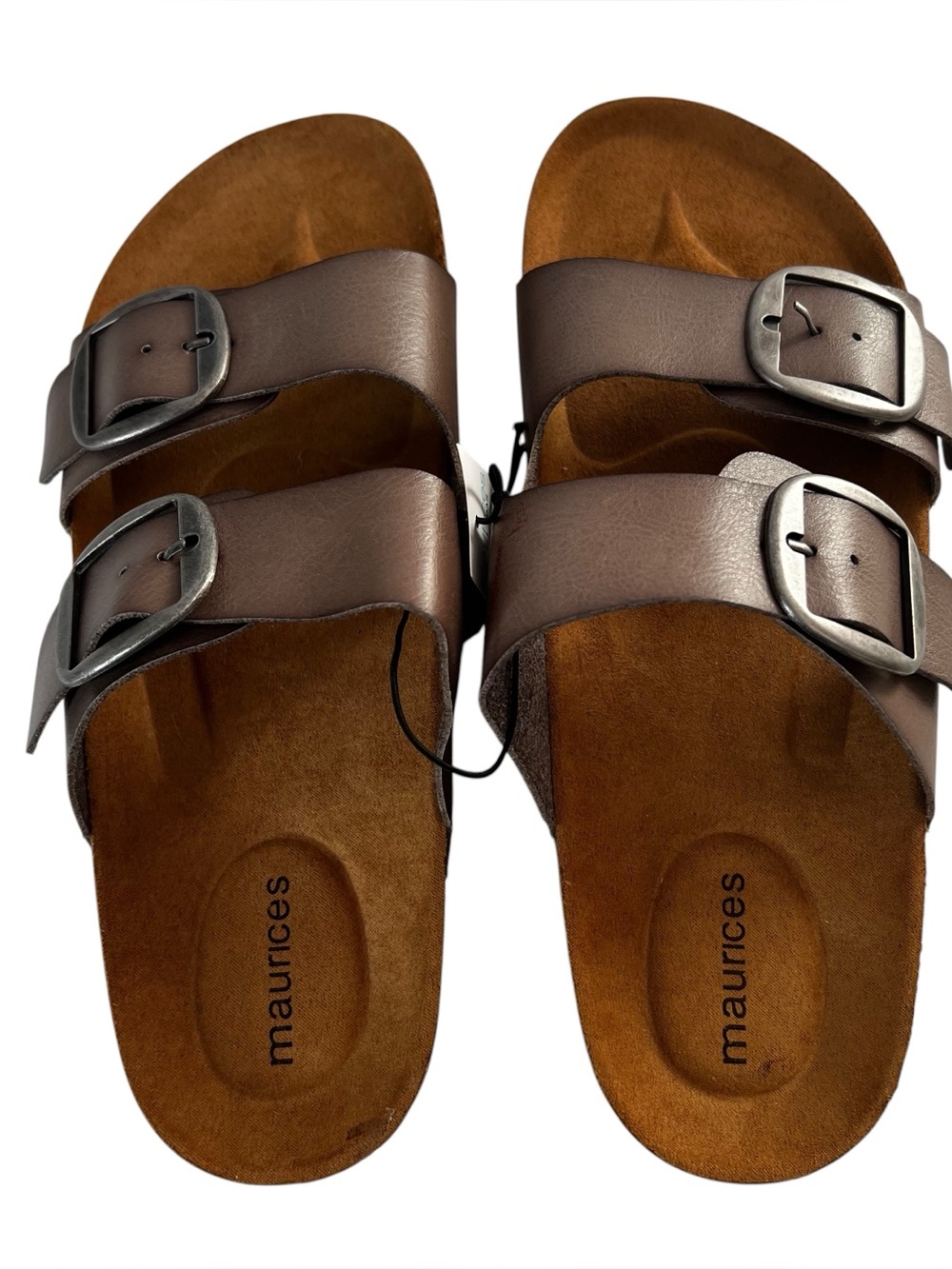 Maurices Brown Double Buckle Slide Sandals Sz 8M Double Strap Faux Leather